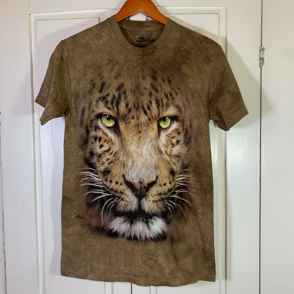 The Mountain Snow Leopard Face‎ Tie Dye Graphic T-Shirt Brown Mens Small 2013